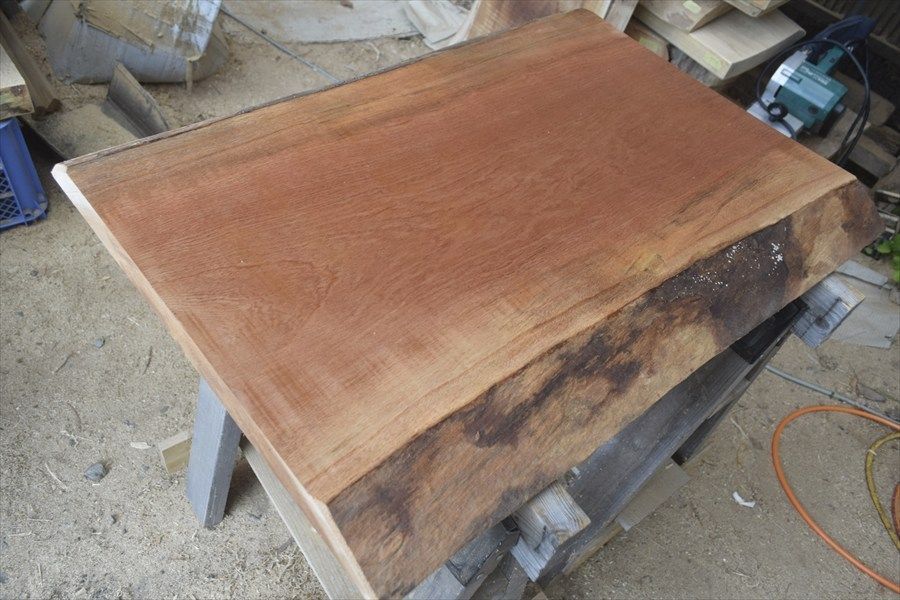 アウトレット シンガポールマホガニーの一枚板 長さ約85cm 幅約57～60cm 厚さ約4.6cm DIY用 Z013