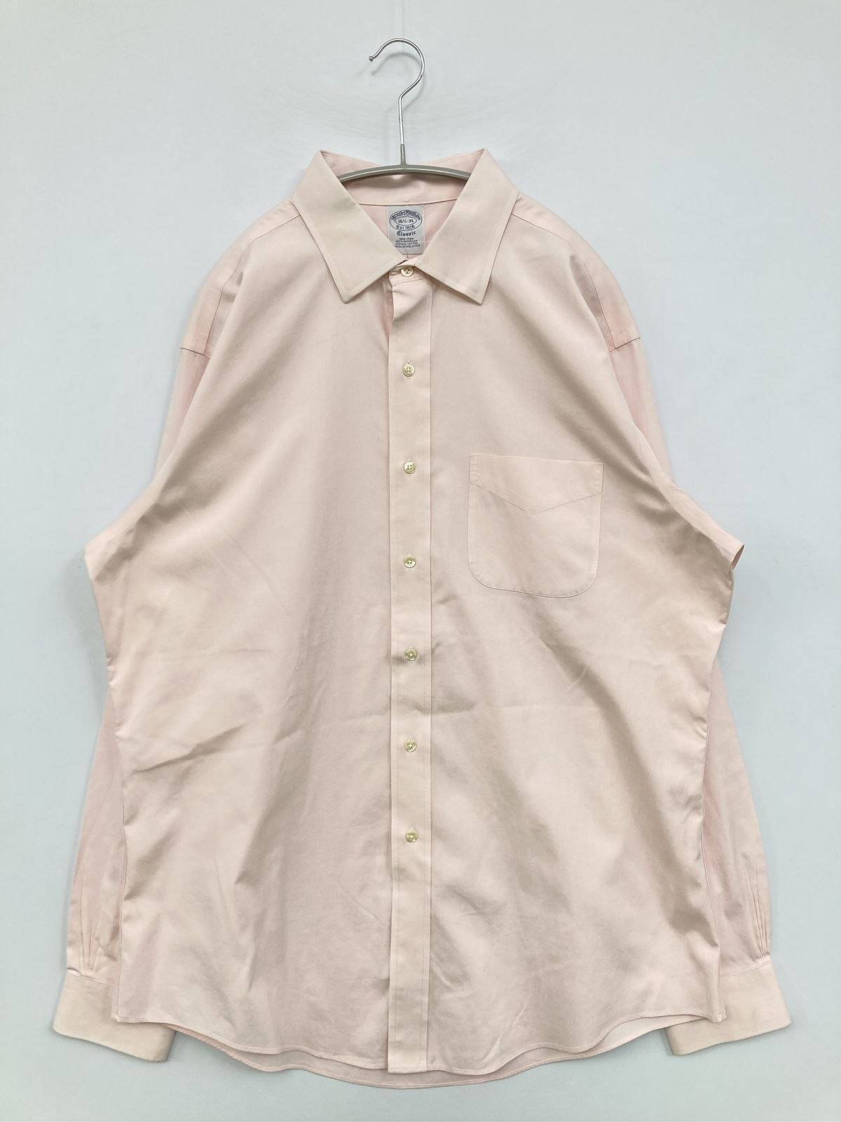 Brooks Brothers ビジネスシャツ 16 1/2-35 ピンク コットン 無地 長袖 レギュラーカラー