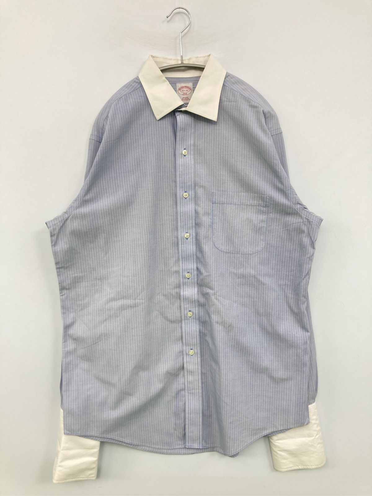 Brooks Brothers ビジネスシャツ 15 1/2-35 ブルー コットン ストライプ柄 長袖 レギュラーカラー