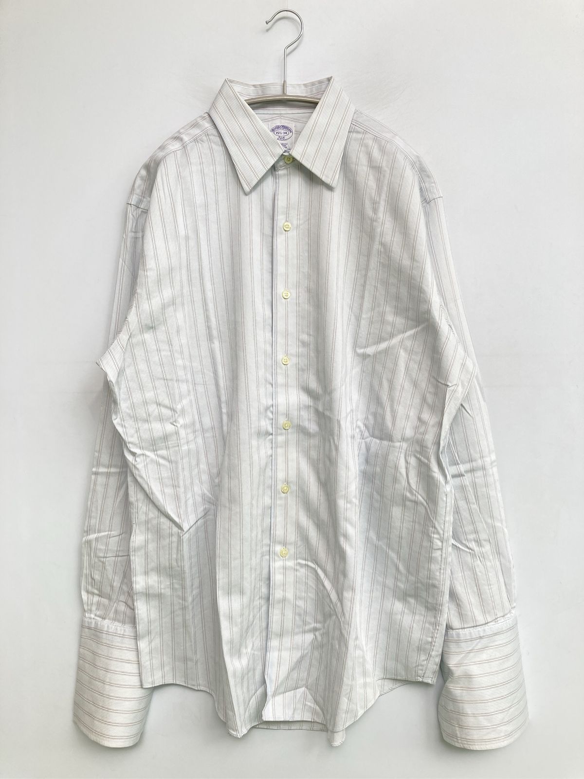 Brooks Brothers ビジネスシャツ 15 1/2-34 ホワイト コットン ストライプ柄 長袖 レギュラーカラー