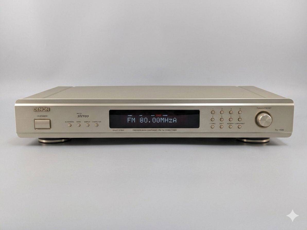 DENON デノン TU-1500 AM/FMステレオチューナー 動作確認済み ゴールド 本体のみ 高級オーディオ 放送受信機 ラジオ コンポ 接続機器 レトロ 当時物 希少モデル 人気機種 オーディオ機器 放送 受信機