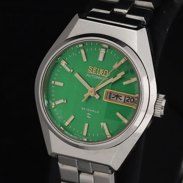 稼働 セイコー 2206-0410 AT/自動巻 グリーン文字盤 デイデイト カットガラス レディース腕時計 KRH 2000000 NSK