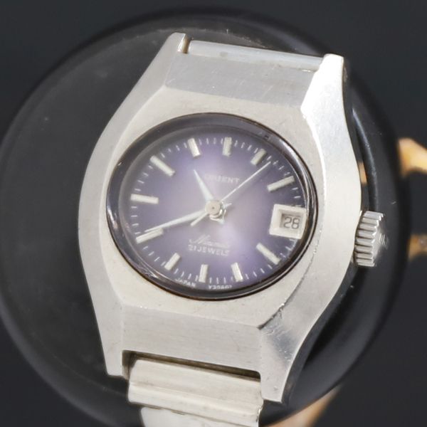 AT オリエント 497-30600 紫文字盤 デイト レディース腕時計 2000000 NSK KRK
