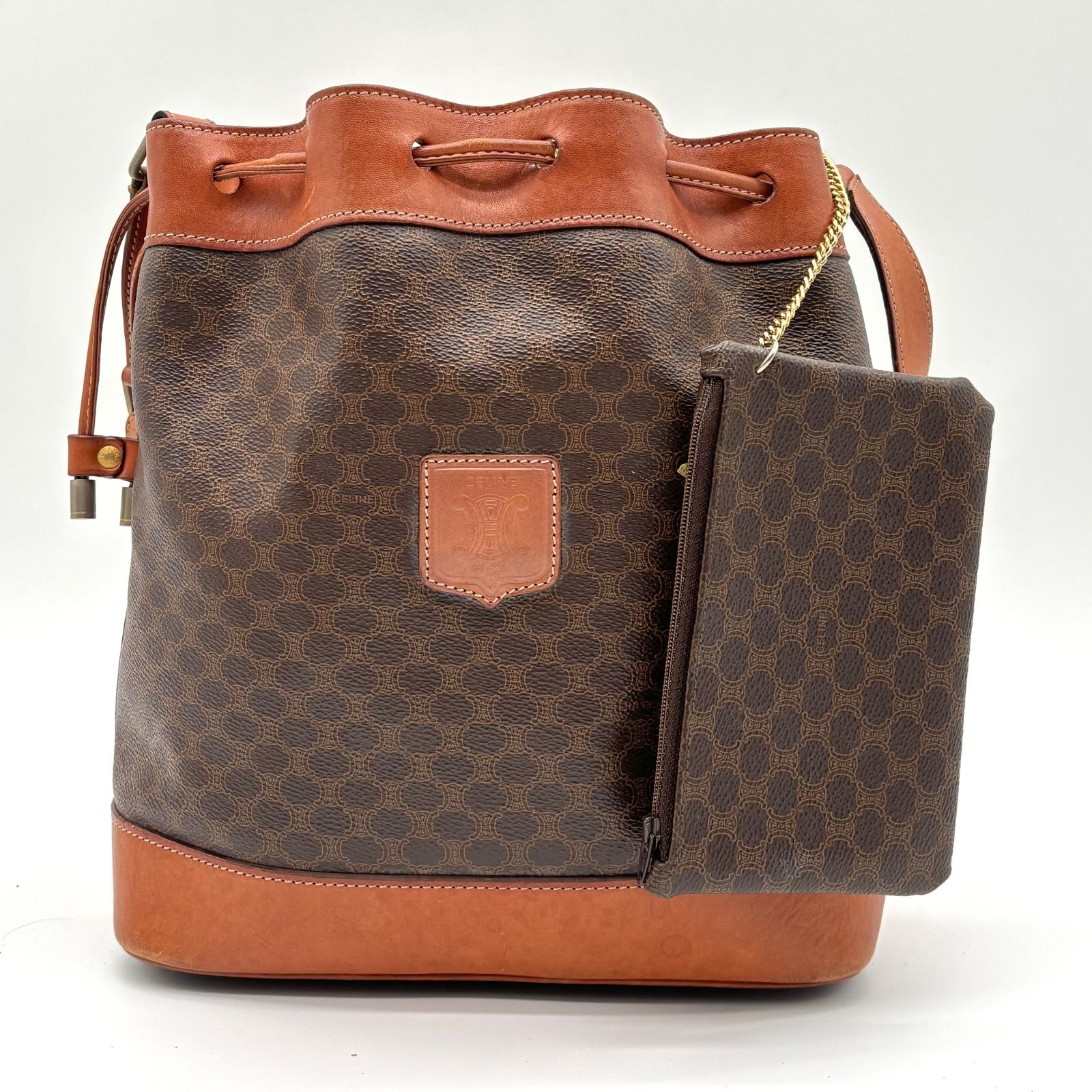 CELINE セリーヌ ポーチ付き 巾着 マカダム柄 ショルダーバッグ