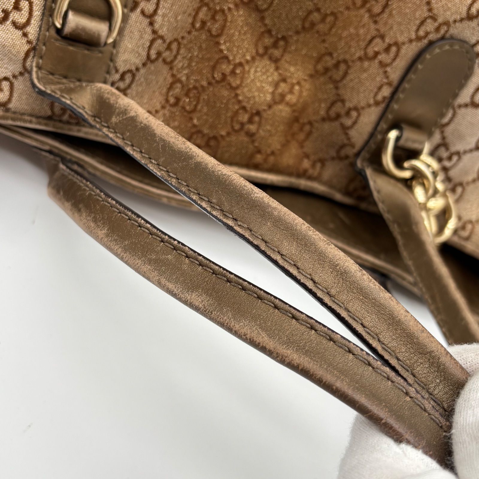 GUCCI グッチ ハートビット GGキャンバス トートバッグ ゴールド