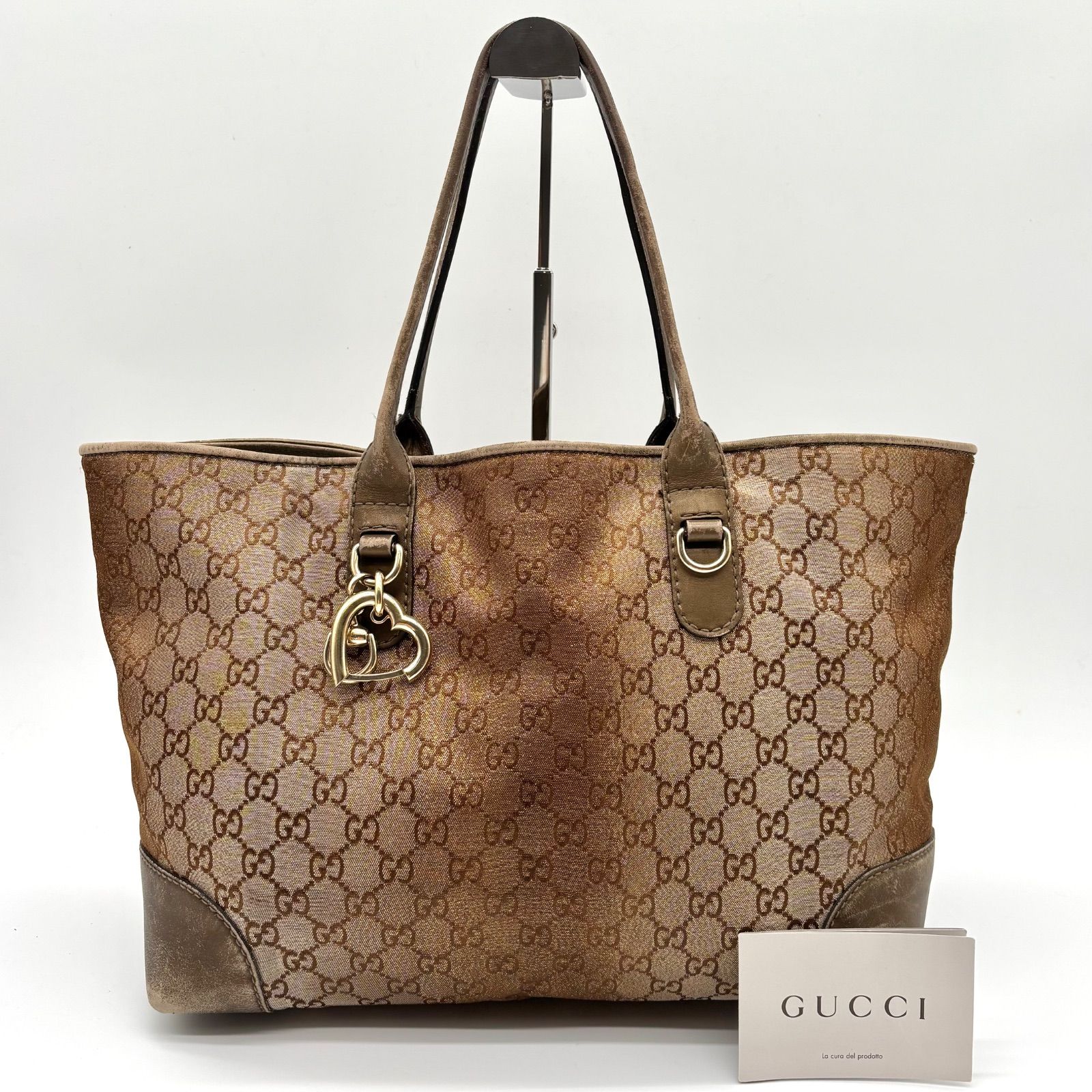 GUCCI グッチ ハートビット GGキャンバス トートバッグ ゴールド