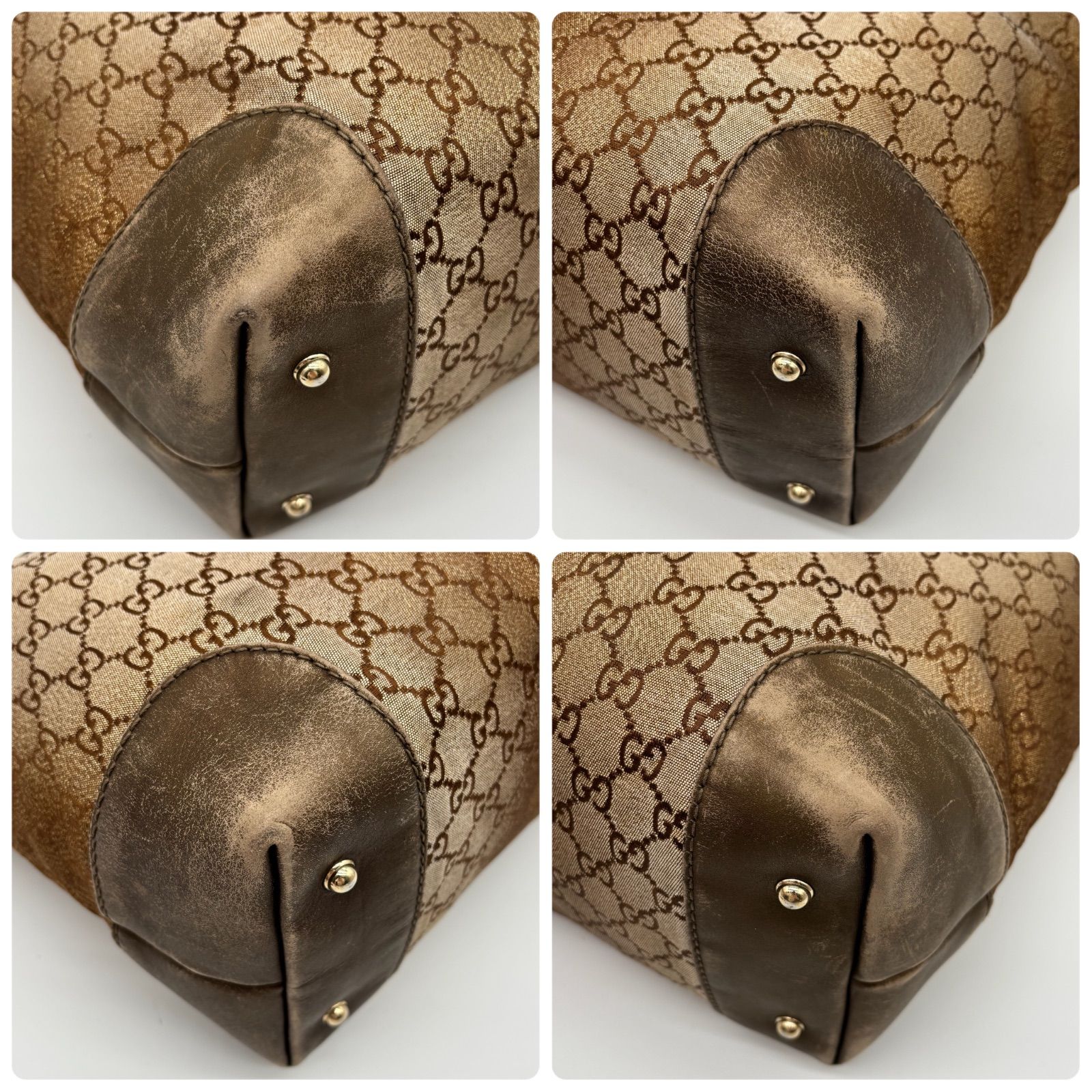 GUCCI グッチ ハートビット GGキャンバス トートバッグ ゴールド