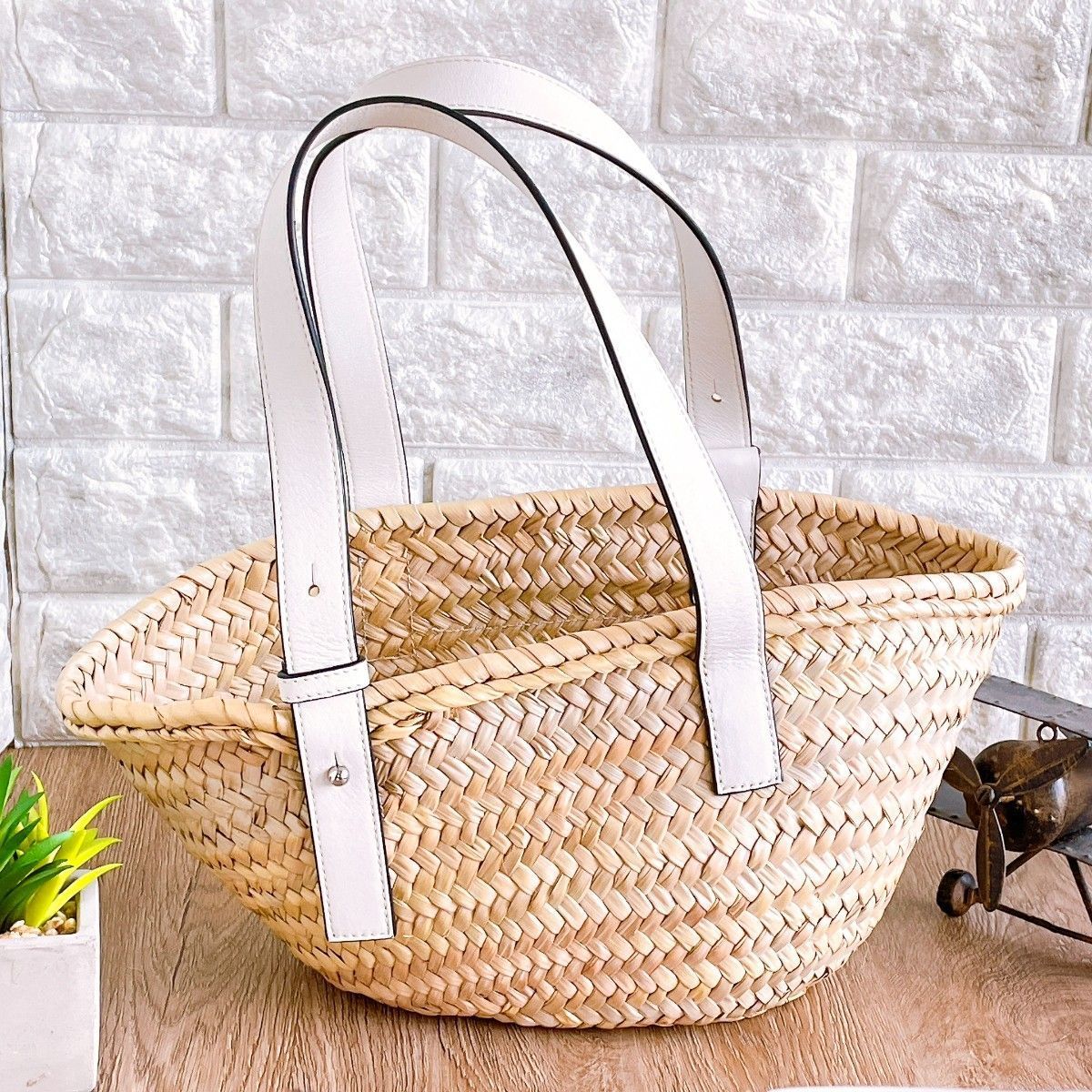 ◇ロエベ◇LOEWE バスケットスモール ラフィア × レザー カゴバッグ 