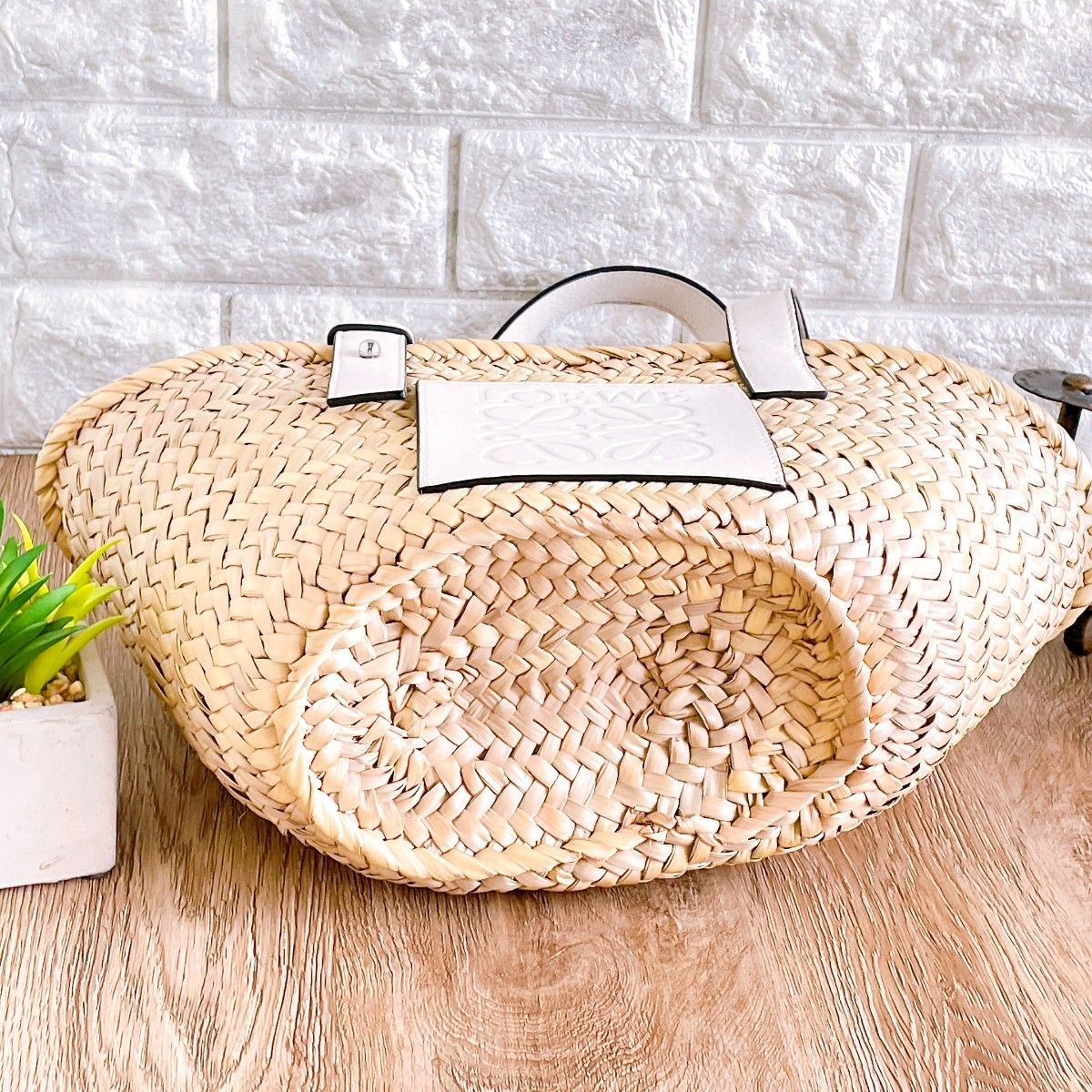 ◇ロエベ◇LOEWE バスケットスモール ラフィア × レザー カゴバッグ 
