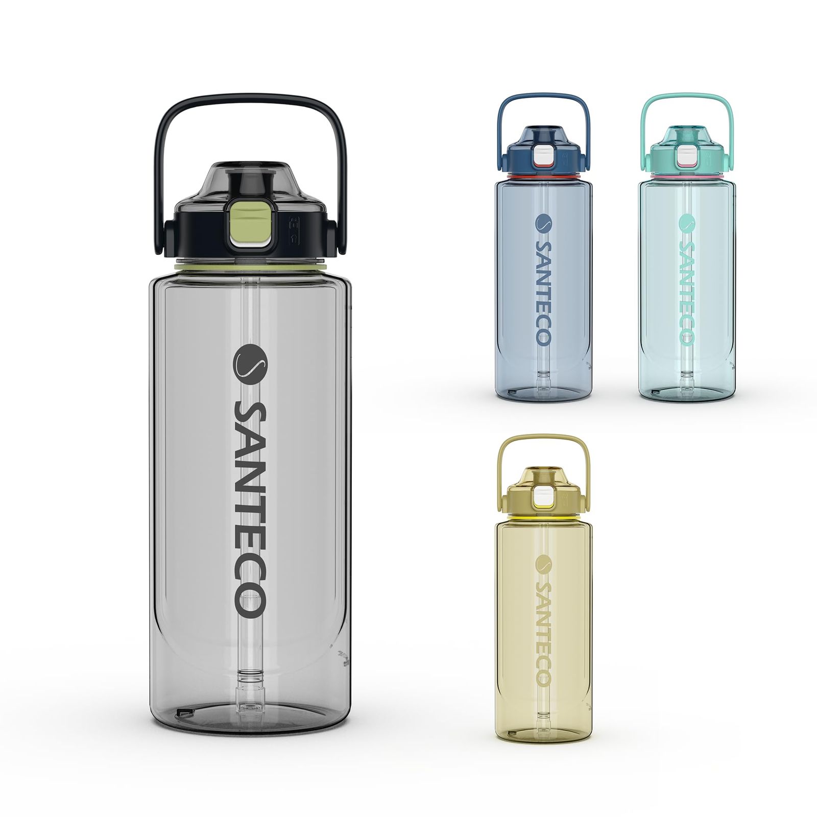 SANTECO 水筒 1500ML ボトル 1.5リットル BPAフリー ストロー付き 直飲 超軽量 携帯便利 おしゃれ 洗いやすい キャリーハンドル付き おしゃれ スポーツ ERIE プラカップシリーズ