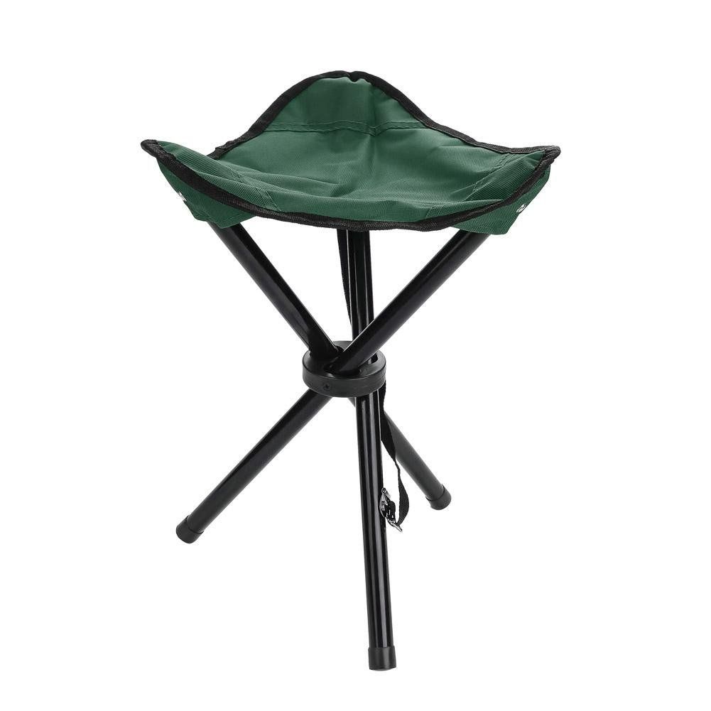 Outdoor chair, folding tripod chair, load capacity 100 kg, 600D Oxford cloth, compact, simple, ultra-lightweight, portable, convenient, perfect for camping, fishing, BBQ, travel, outdoor activities, all 3 colors, 2 sizes, green-L