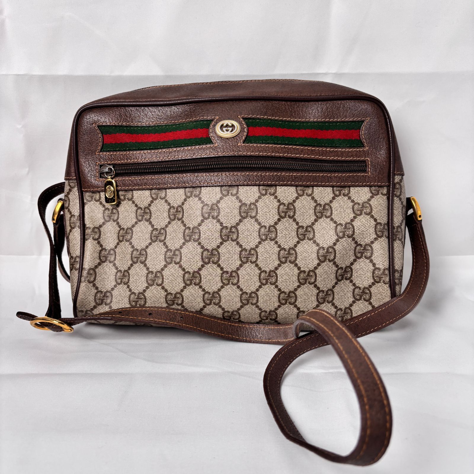 レザー ブラック/ホワイト ローファー 25.5cm GUCCI オールドグッチ シェリーライン 56.02.088○USED