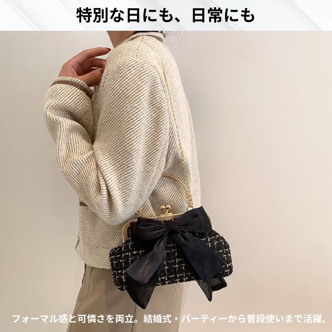 Liebendo] ショルダーバッグ レディース リボン コンパクト ツイード 