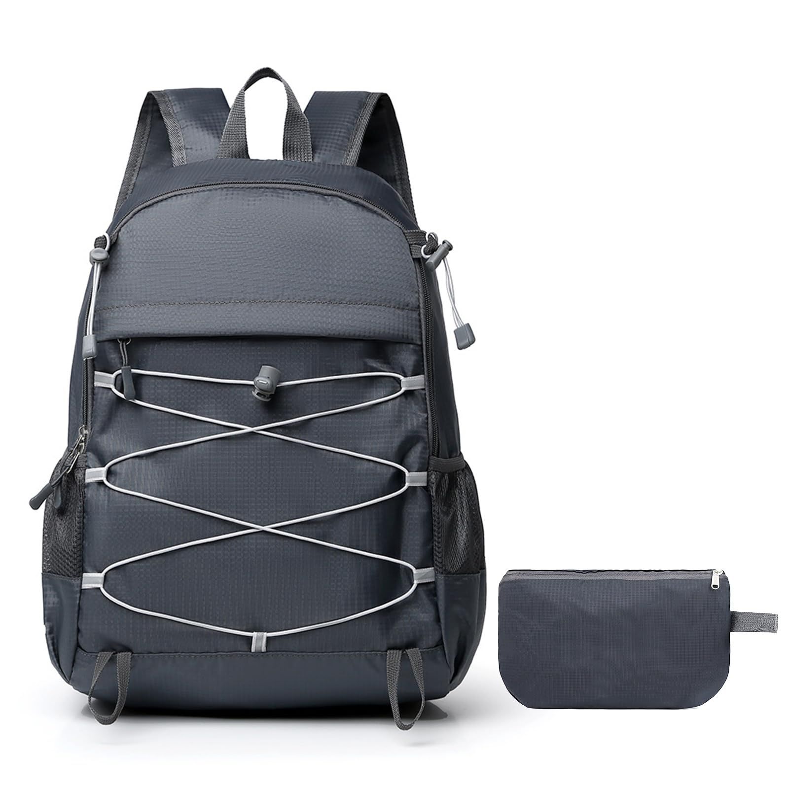 [OFAMOUS] 折り畳み 登山リュック 予備バッグ 軽量 バックパック リュックサック 大容量 撥水 コンパクト 15インチPC対応 旅行 アウトドア 出張 男女兼用 （グレー）