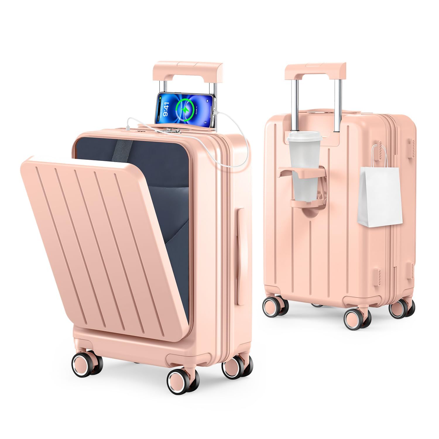 BARGOHOY] スーツケース 拡張機能付き フロントオープン 機内持ち込み 