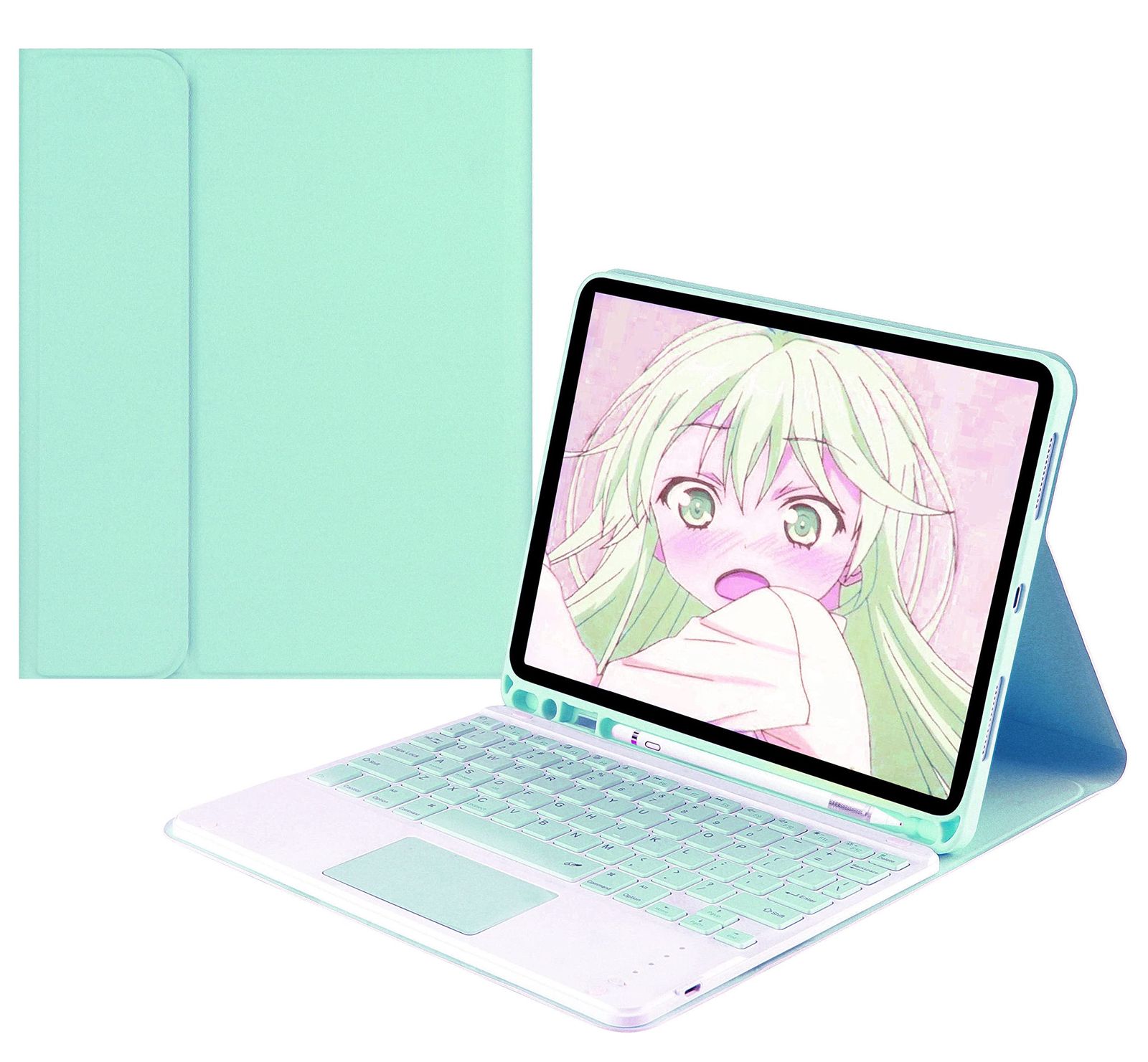 Moogukadan 適用 2025 iPad 11(A16)第11世代/2022 第10世代 10.9インチ用のキーボードケース タッチパッド搭載 分?式 Bluetoothキーボードペン収納 可愛い 軽量 薄型 お洒落 人気，緑