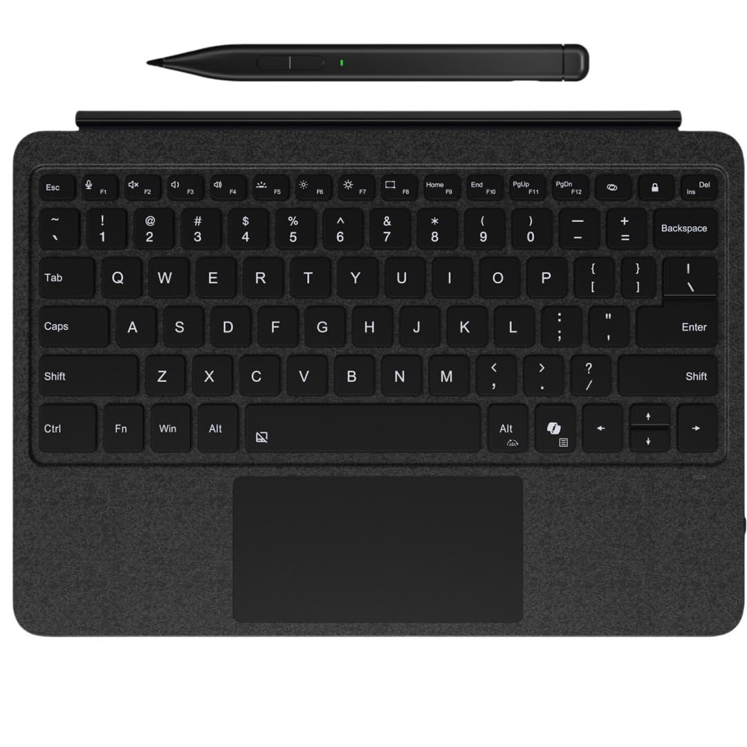 Surface タッチペン 付き Surface Pro 12インチ 2025年モデル用 キーボード 軽量タイプカバー 磁気吸着式 タッチパッド搭載 七色バックライト付き 薄型 分離式キーボード US英語配列 多角度調整 静音設計 (ブラック+タッチペン)