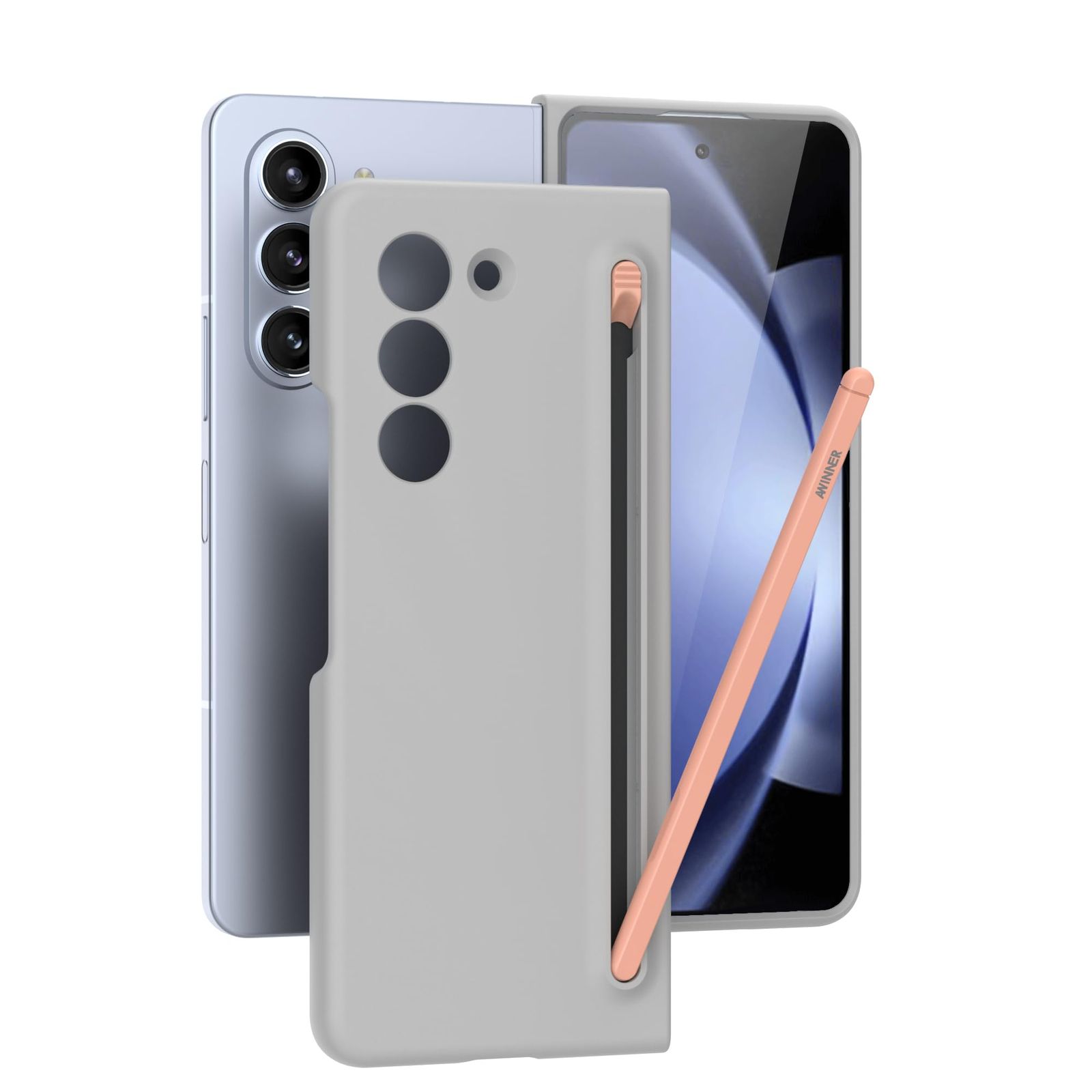 AWINNER Samsung Galaxy Z Fold5 スリムSペンフォンケース対応 新しいコンパクトSペン、ホルダーとペン用収納スロット付き (グレー)