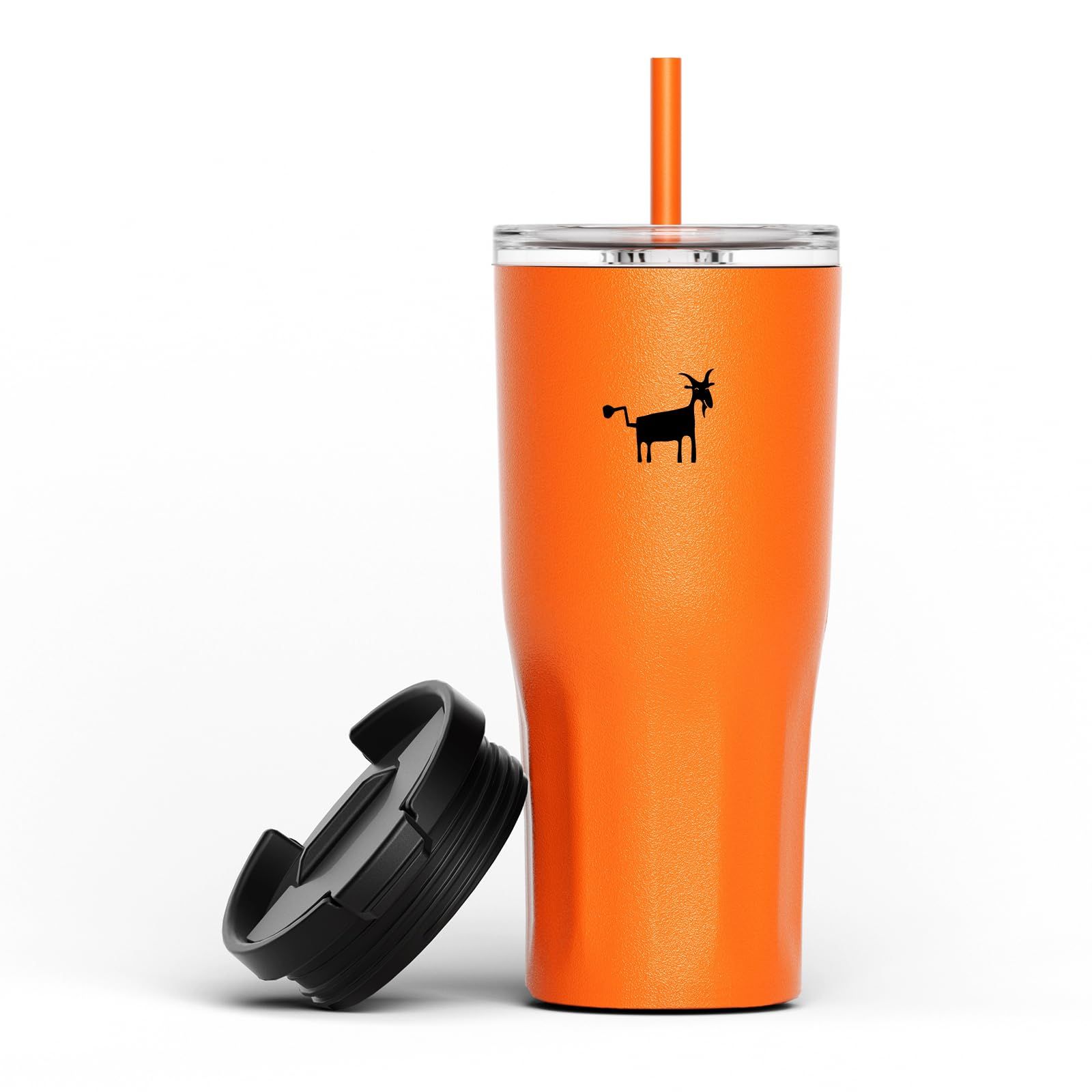 Cheerful Goat Travel Coffee Mug with Ceramic Liner, Stainless Steel Vacuum Insulated Tumbler with Lid, 21oz, Heat/Cold Compatible for Home, Office, and on the Go (Orange)