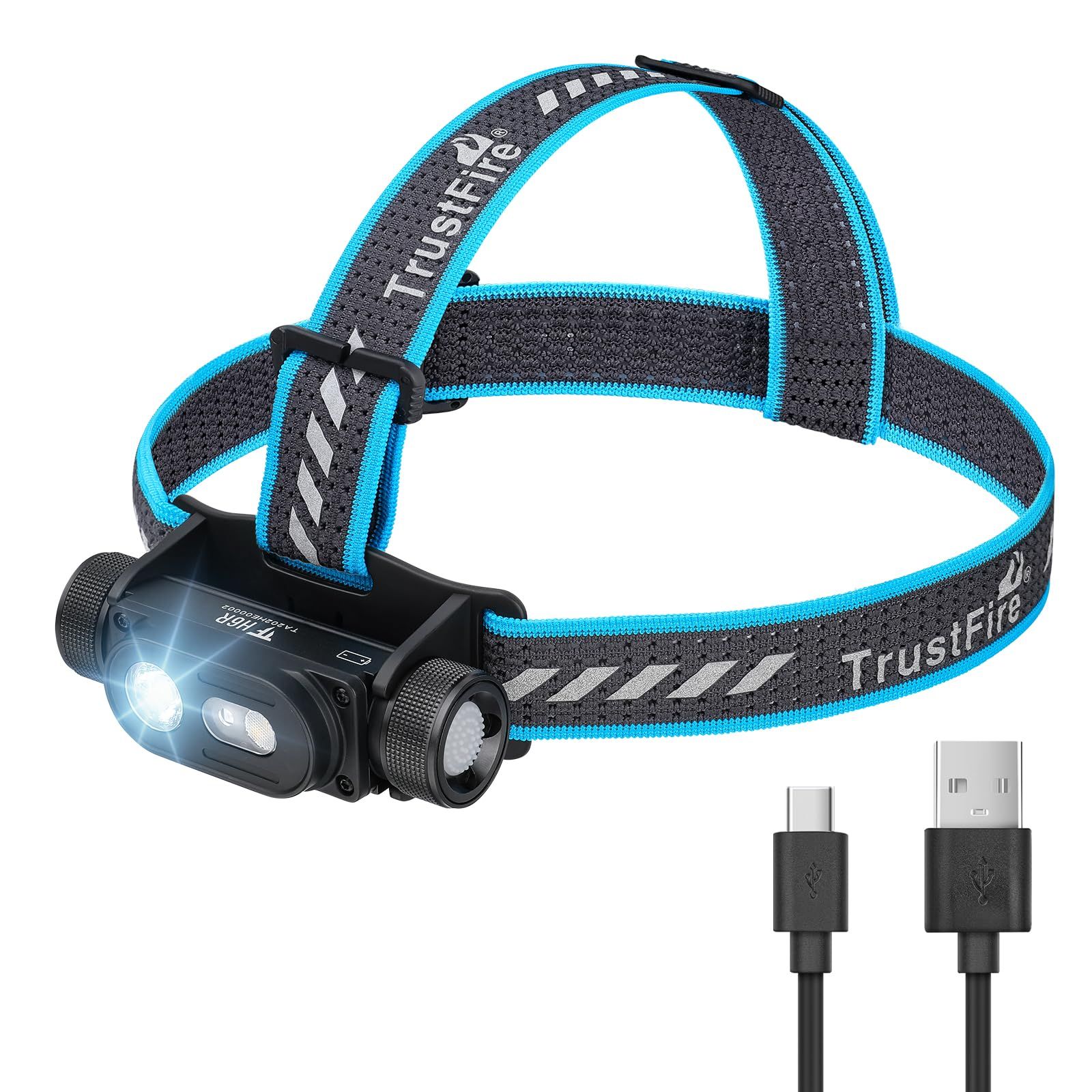 Trustfire H6Rヘッドライト USB充電式 LEDライト 1350ルーメン 懐中電灯 強力 高輝度 超軽量 ledハンディライト ヘッドランプ CRI95高演色LED 180度調整可能 8種点灯モード 赤＆白ライト IPX6防水 アウトドア用 釣り/
