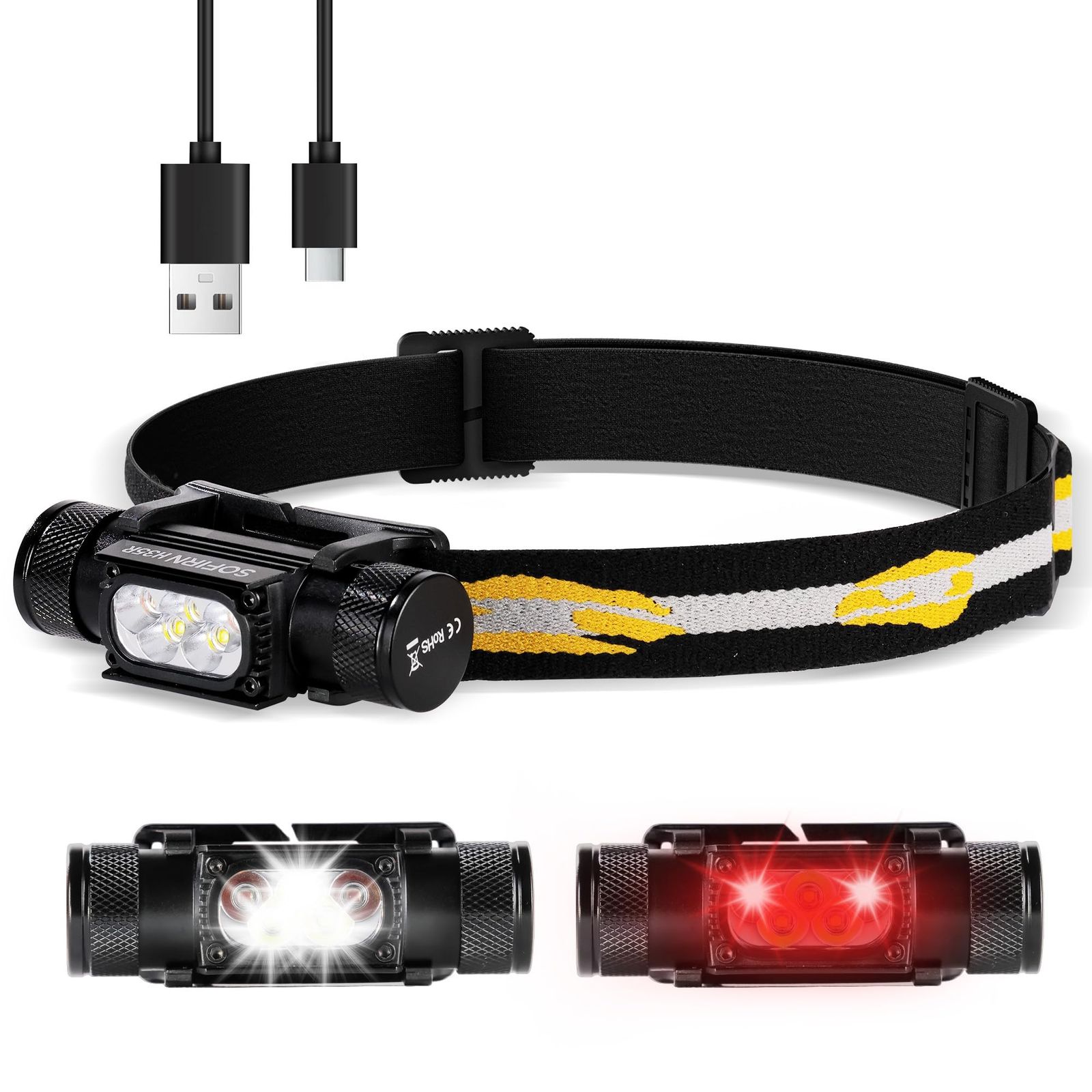 Sofirn H35R LEDヘッドライト 充電式 660nm赤色ライト 1500ルーメン白色光 IPX6防水対応 IPX6防水対応 夜釣り 登山 キャンプ 天体観測