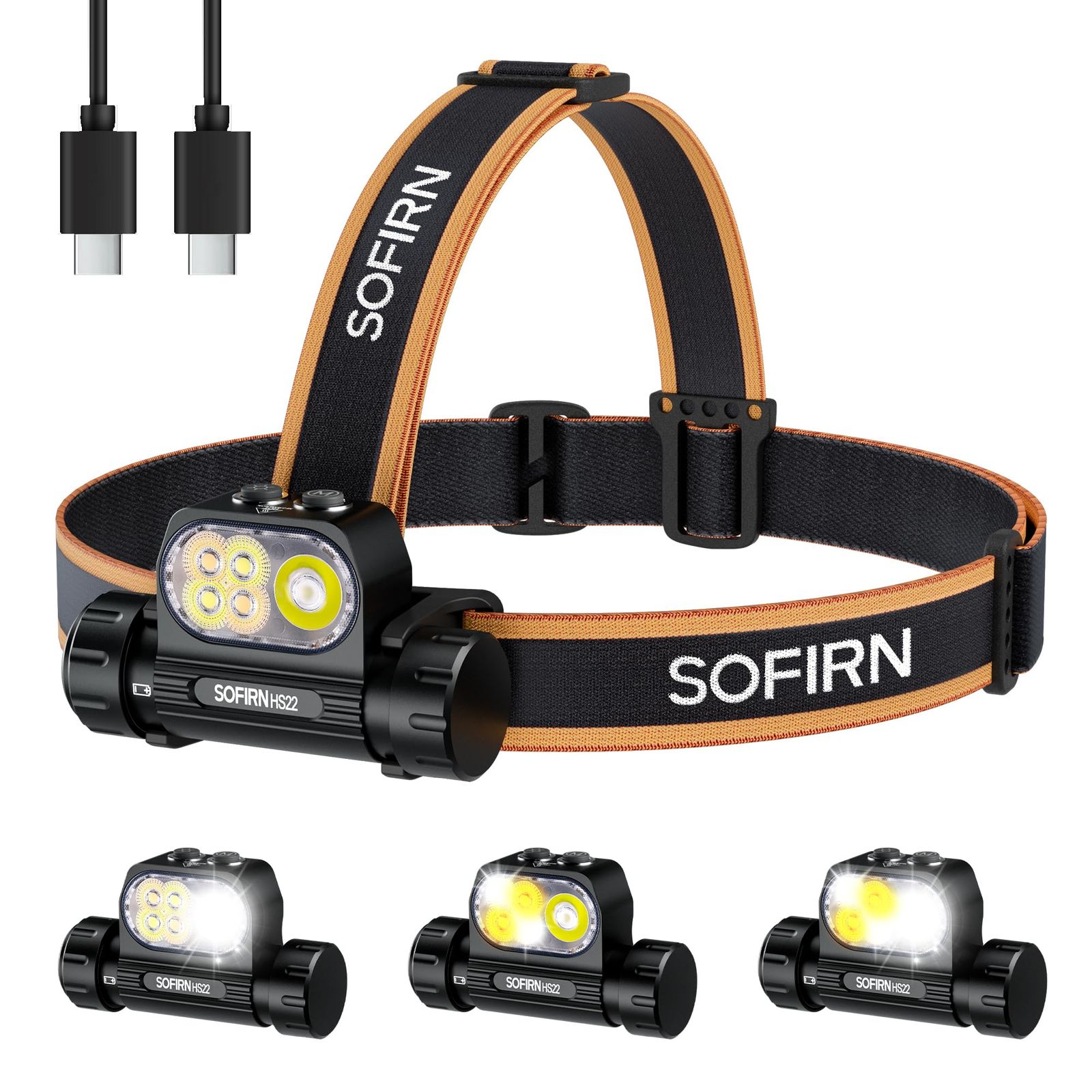Sofirn HS22 ヘッドライト 充電式 2500ルーメン超高輝度 フラッド&スポットライト搭載LED 2700K-6500K色温度調節可能 デュアルスイッチ操作 安全帽・キャンプ・ランニング・防災対応