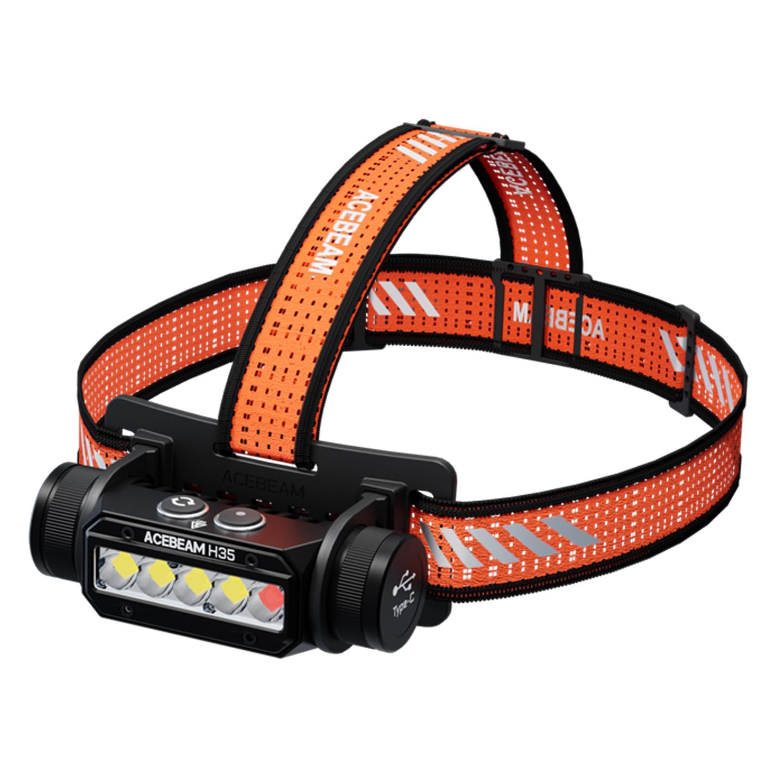 ACEBEAM H35-5コア 白&赤デュアル光源LEDヘッドライト 100°広角照明 最長9日間稼働 2800ルーメン 高輝度 USB-C充電 強力赤色光 IP68（2m）防水 産業照明・釣り・狩猟・キャンプ・ハイキングに最適