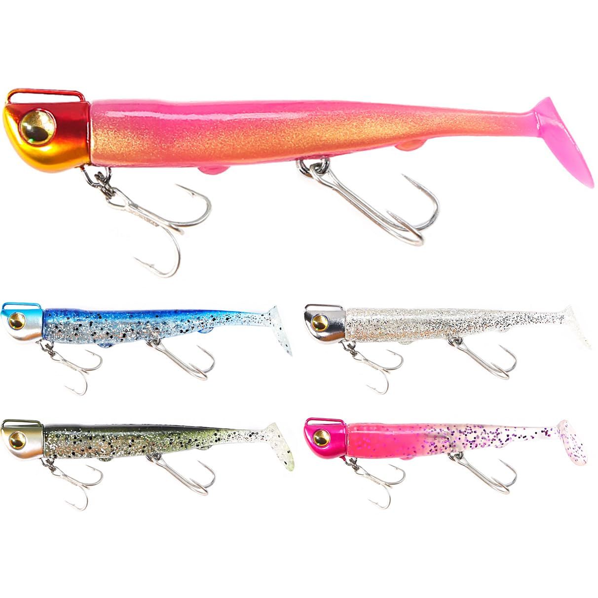 【KOKOルアー】シーバス ルアー ジグヘッド ワーム ヒラメー 25g 5色セット 予備シャッドワーム付け 青物 シーバス ヒラメ マゴチ