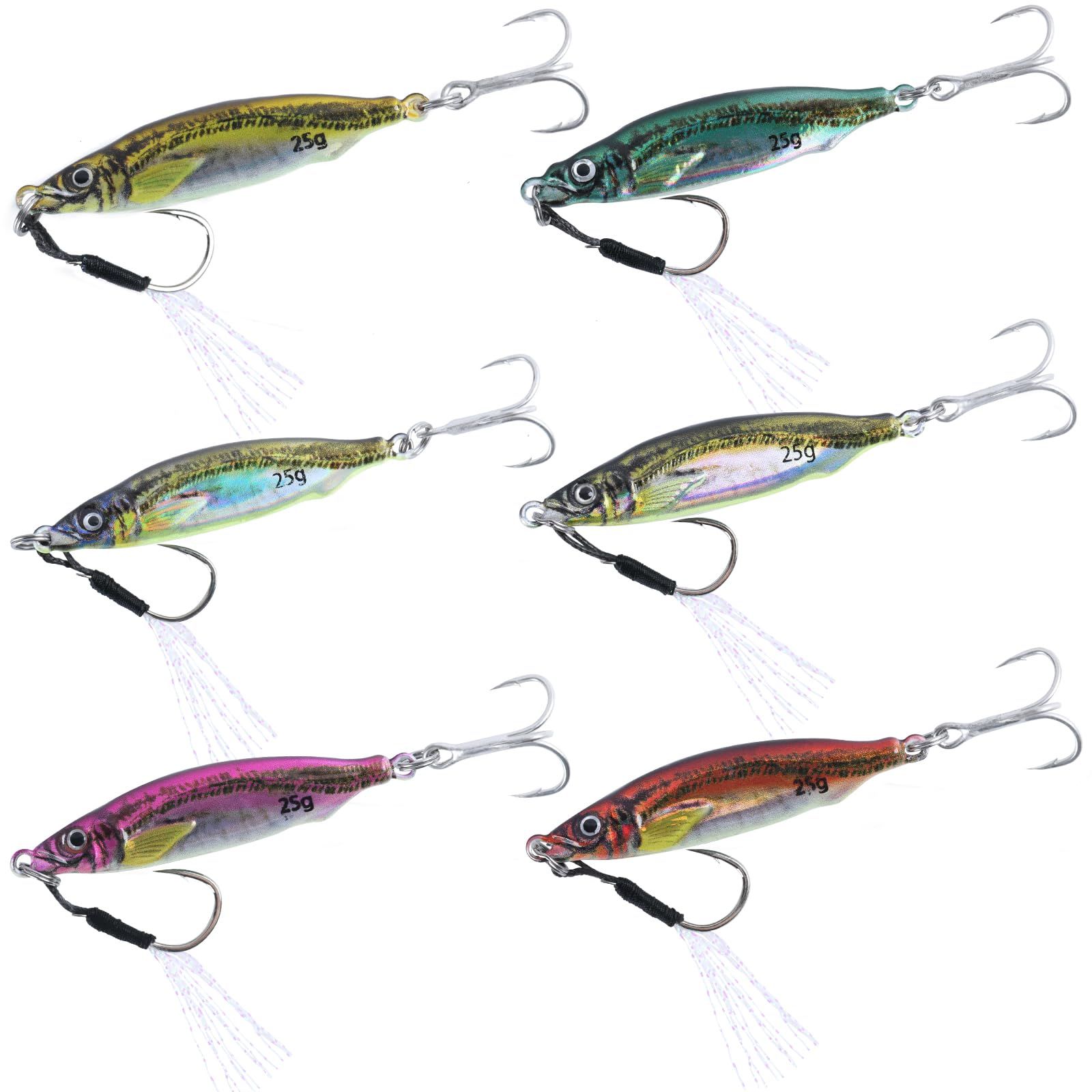 Goture Metal Jig, 10g, Set of 6, B Shore Jigging Lures, Long Throw, High Strength Hooks, Paint, Anti-peeling, Phosphorescence, Night Light, Embankment, Surf, Blue Seabass, Sea Bass, Sea Fishing