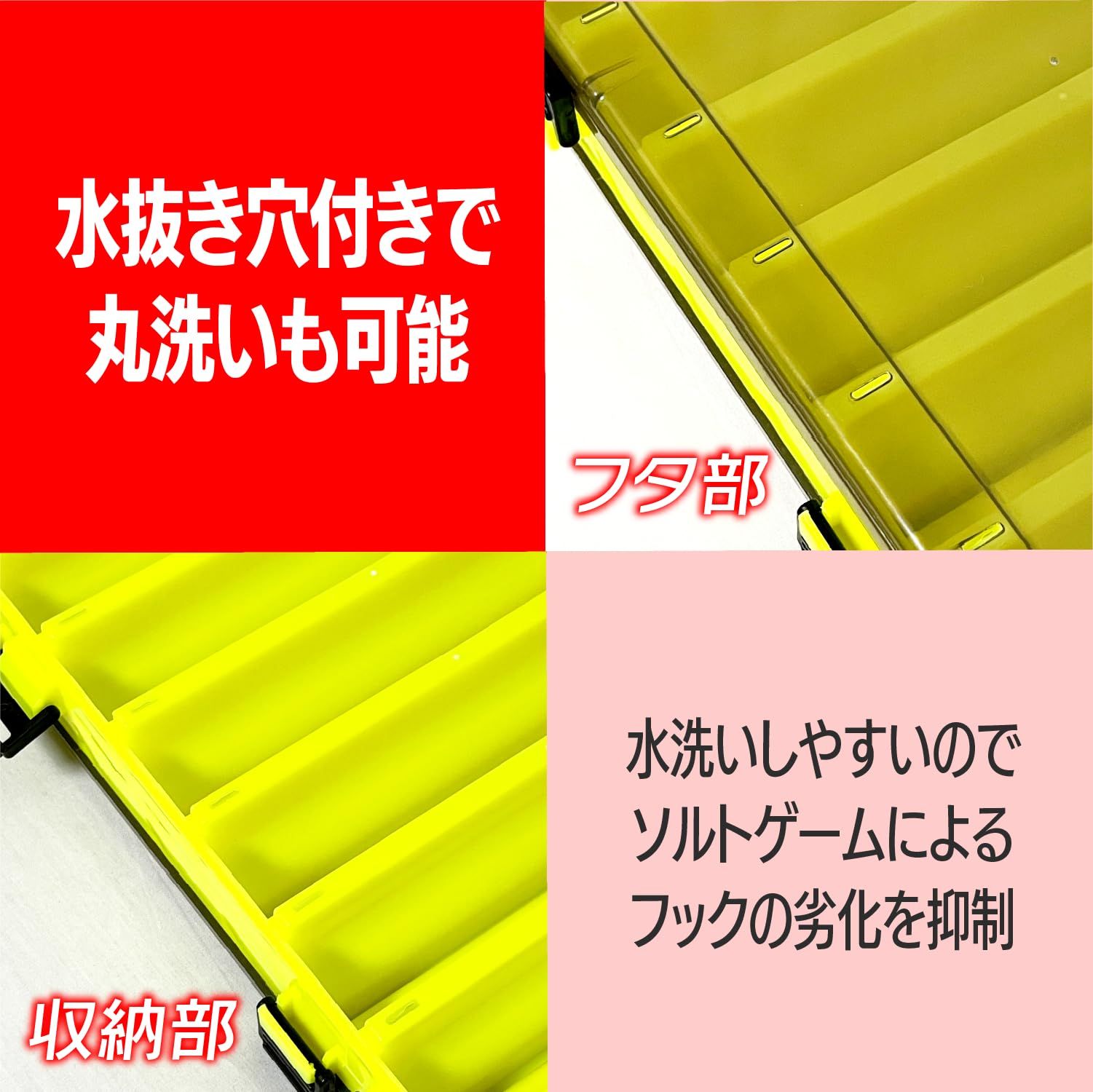 フィッシング 釣具タックルボックス 3個セット リバーシブル 両面開き ミノー・エギ・ジグ対応 オレンジ/黄色/透明