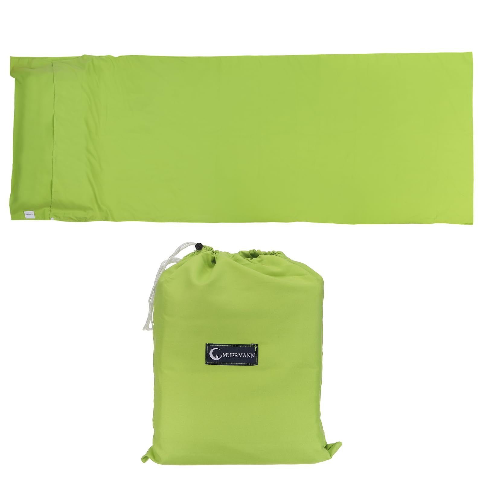 PATIKIL 210x180 cm Sleeping Bag Liner Soft Lightweight Travel Camping Sheet Sleepsack Large Sleeping Bag with Carrying Bag Double Adult Camping Travel Hotel Light Green