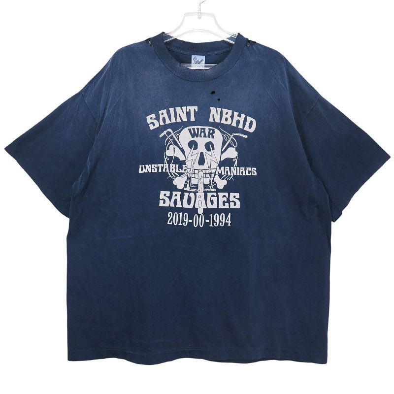 SAINT Mxxxxxx セント マイケル x NEIGHBORHOOD ネイバーフッド STHD.SS TEE SAINT NBHD SM-HR8-0000-C71/25119SMN-CSM04S Tシャツ ネイビー サイズXXL Mayz