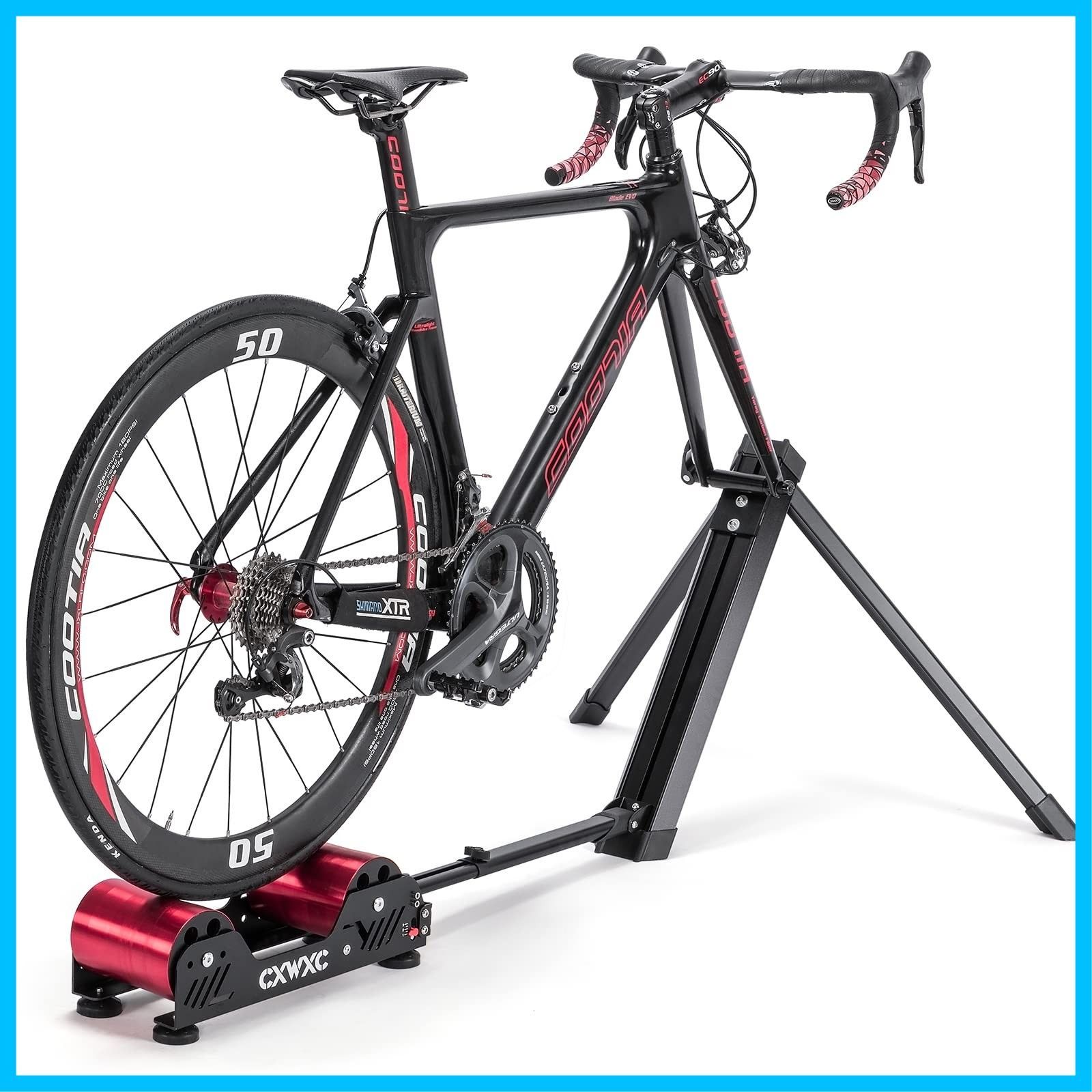 CXWXC 自転車 サイクルトレーナー 固定ローラー台 16～29インチ/650～700c対応 実走感 安定感 静音 3段階負荷調整 ハイブリッドローラー 折り畳み 9mmクイックリリース/スルーアクスルアダプター付き（GT-05）