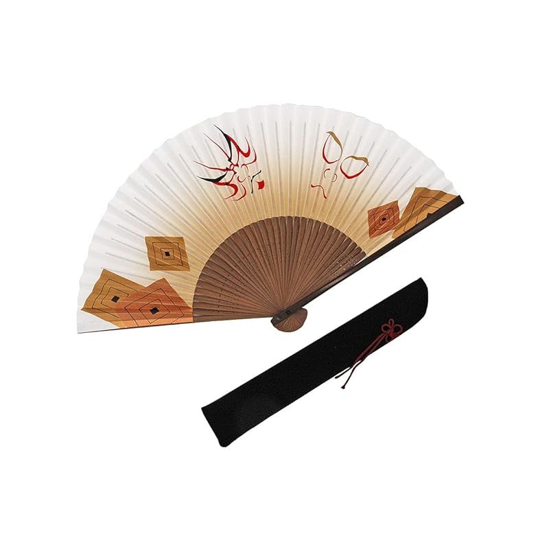 【新品】 〈紳士用〉和紙扇子(隈取柄裾ぼかし金色)、扇子袋(黒色)セット 0