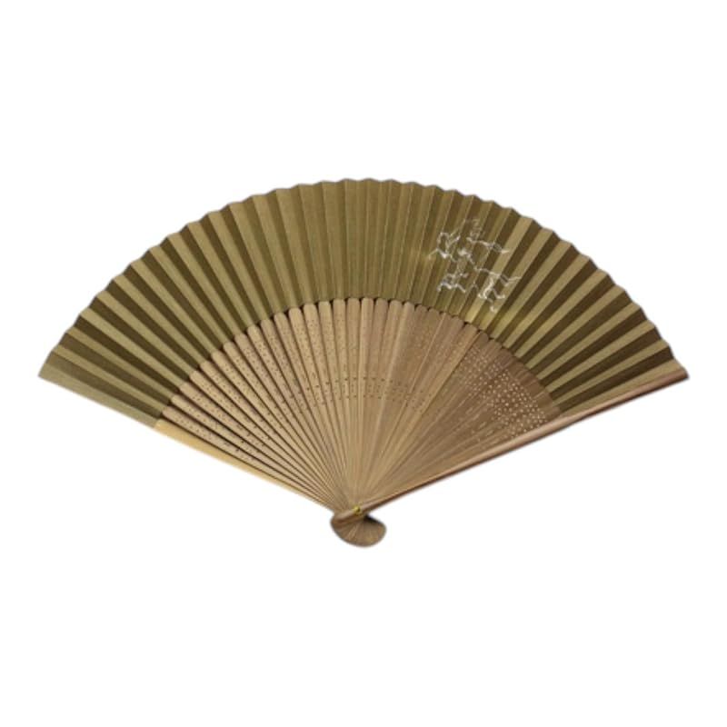 【新品】 京扇子 馬(うぐいす色) 日本製 左馬うま ウマ 2026年 干支 短地 京都 メンズ 男性用 和装小物 職人技 紙扇子 木版画 自分用 ギフト 贈り物 プレゼント 縦23cm×開いた時の横幅38cm 0