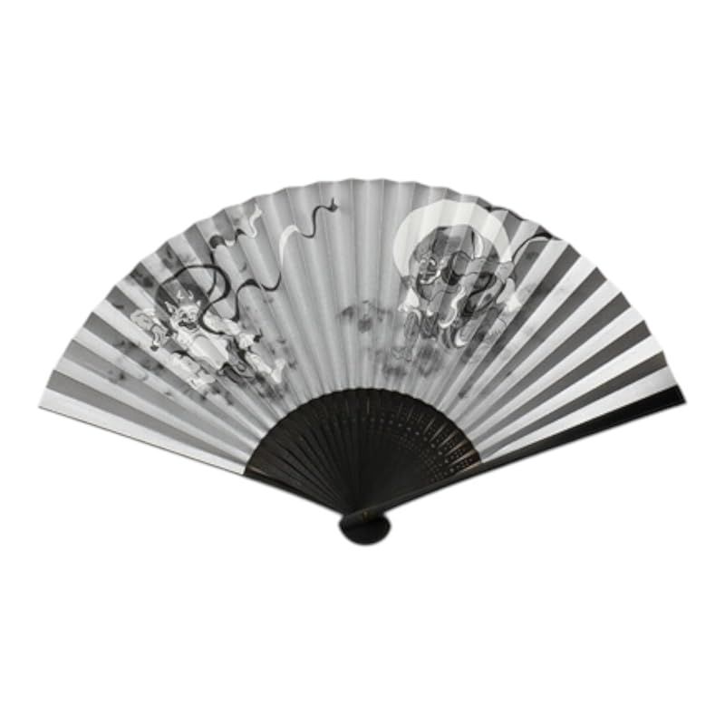 【新品】 京扇子 風雷二神図 日本製 京都 メンズ 男性用 和装小物 職人技 紙扇子 自分用 ギフト 贈り物 プレゼント 風神雷神 縦22.5cm×開いた時の横幅41.5cm 0