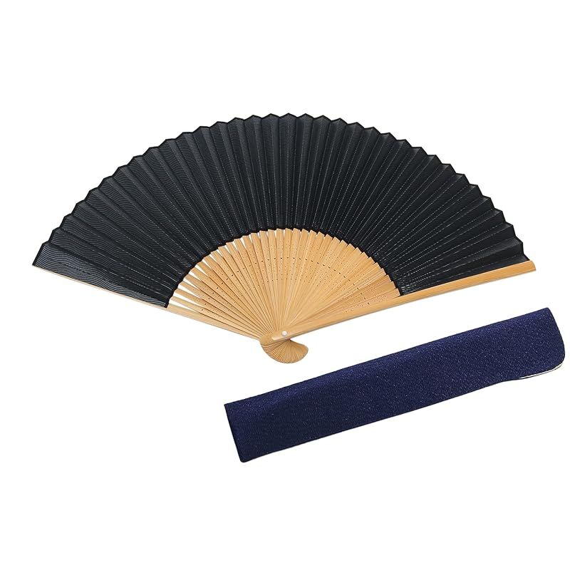 【新品】 [ハセガワ] 紳士用 京扇子 京都職人 仕立て 扇子袋付き 紙箱入り(波模様 黒) 0