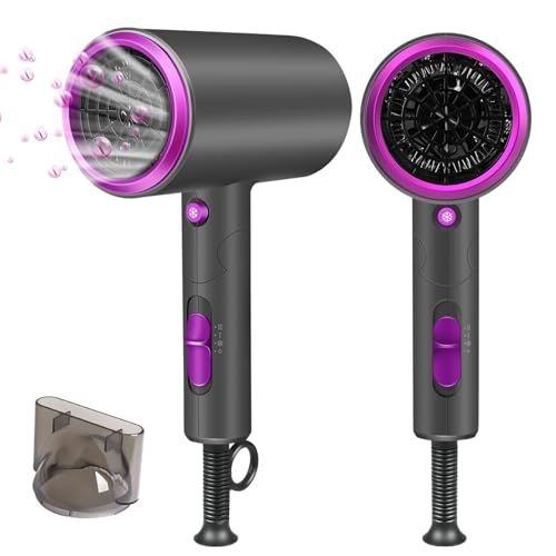 Hair dryer [2026 innovative/ultra-high speed motor] large air volume, quick drying, high concentration, negative ion, foldable, lightweight, 57°C constant temperature, 3 level adjustment, low noise, small, compact, quiet hair dryer, overheating protection, quick drying nozzle included, for home/business trip/travel, PSE certified, Gr fe24c253