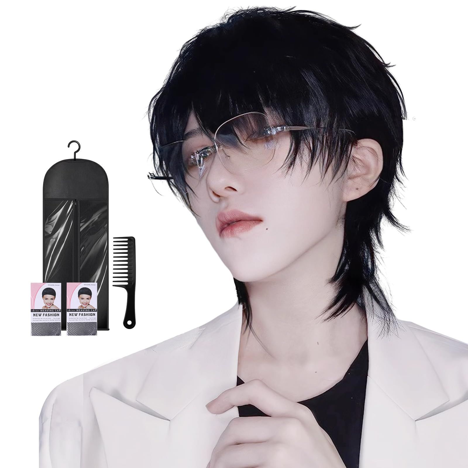 特価 フリーサイズ 自然 変装 原宿 (黑茶色) イケメン ファッション ゆるふわ 普段使い ショート フルウィッグ 男性 黒髪 かつら ウルフカット ウィッグ メンズ