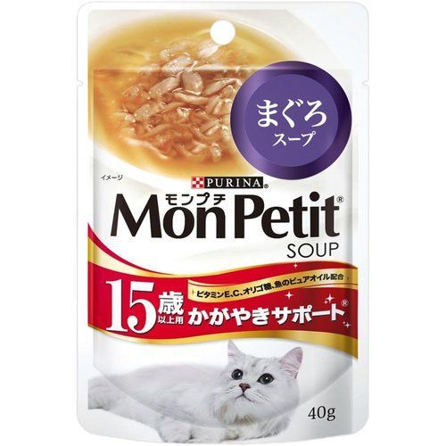 モンプチ スープ キャットフード パウチ 高齢猫用 15歳以上 かがやきサポートまぐろスープ 40g×48袋入り ケース販売 キャットフード