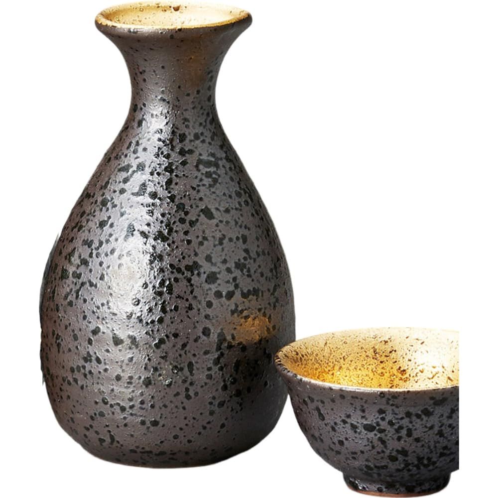 エールネット(Ale-net) 酒器セット 徳利 おちょこ セット 6.8×H12cm 約180cc 南蛮口金１号徳利 徳利&ぐい呑(2個)セット 陶器 美濃焼