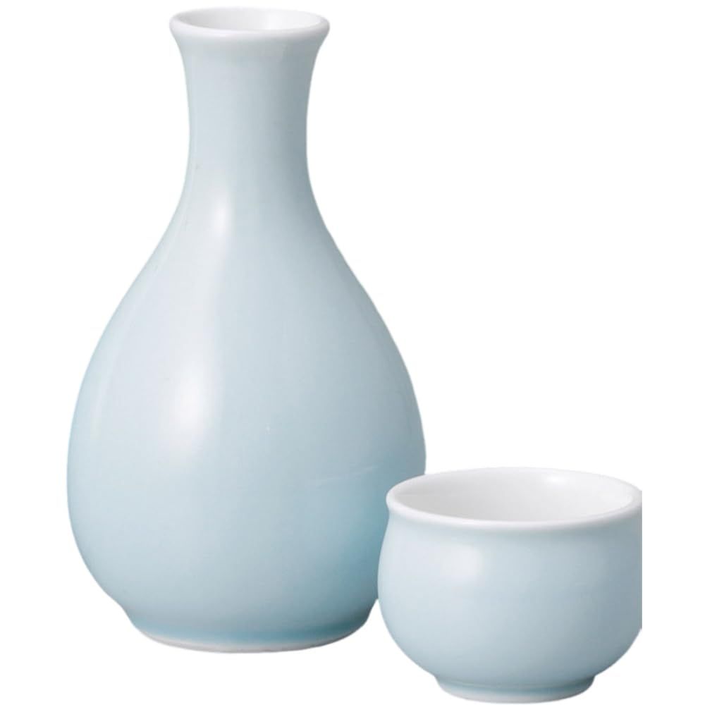 エールネット(Ale-net) 酒器セット 徳利 おちょこ セット 7.8×H14㎝ 240㏄ 水青磁塗分け玉型徳利（大） 徳利&ぐい呑(2個)セット 陶器 美濃焼