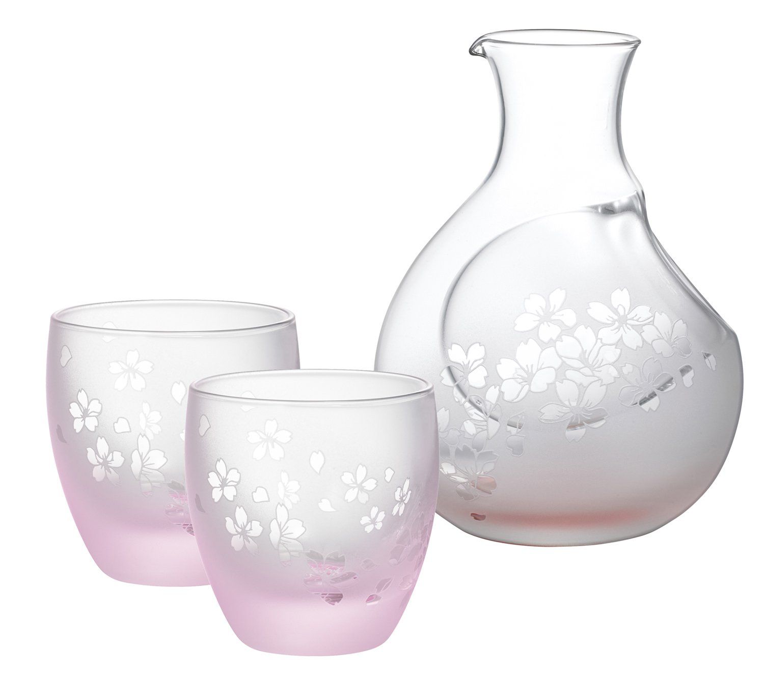 大塚硝子 桜の舞 ガラス カラフェ&酒杯 セット 16-755-5 カラフェ:Φ38×H125・M94mm、丸酒杯:Φ57×H61mm