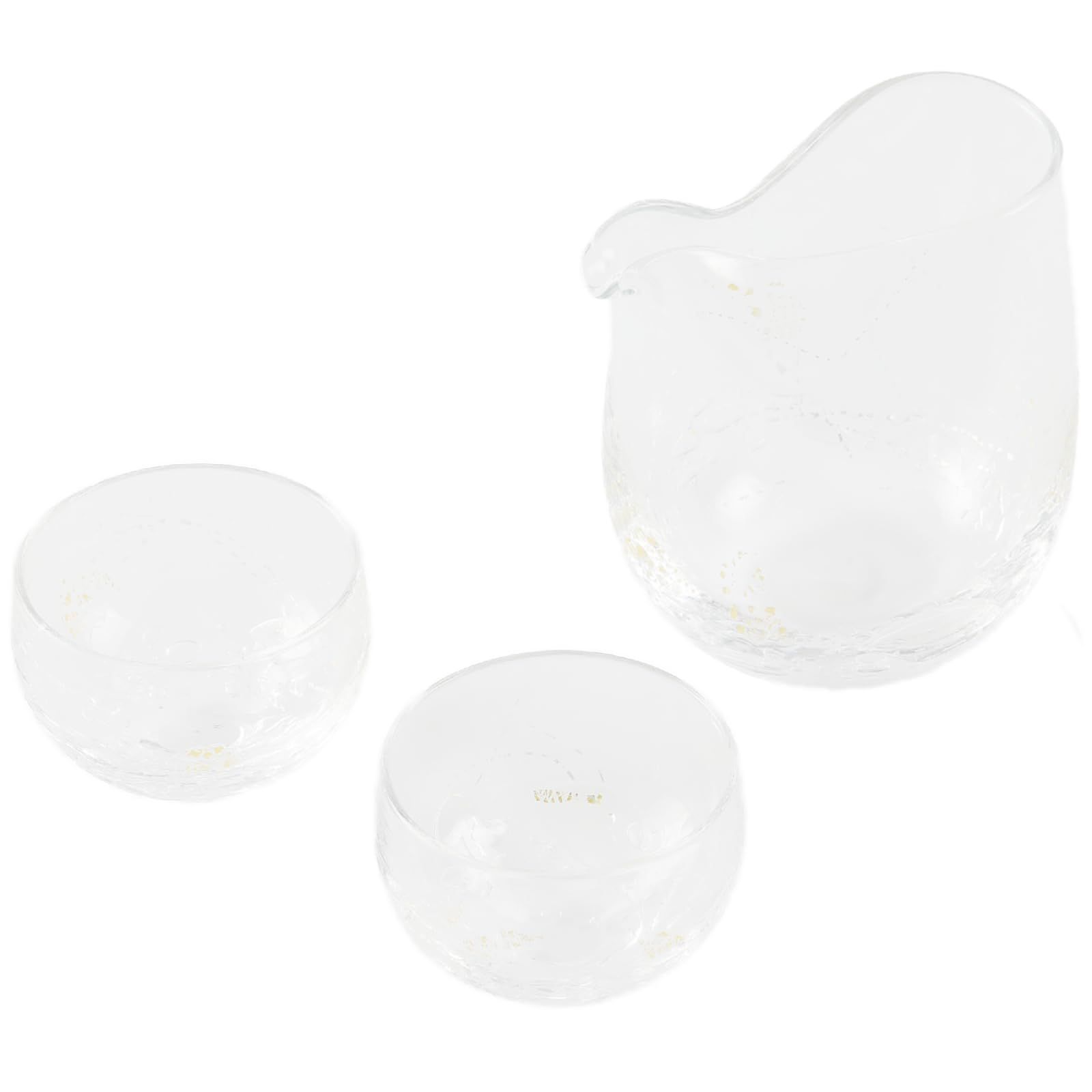 ガラスの酒器三点セット 日本製 SUN GLASS STUDIO KYOTO 吹きガラス ハンドメイド 酒器セット 晩酌 ぐい呑み 片口 酒差し ガラス (金銀舞)