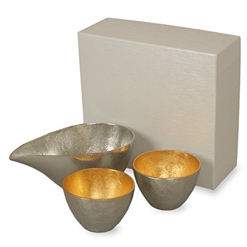 ぐい呑 猪口 能作 本錫100％ 酒器セット ぐい呑み金箔2個 片口小錫