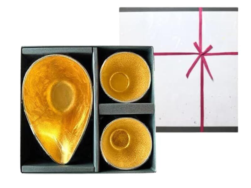 【能作 和紙でラッピング】 片口 中 金箔 ぐい呑 金箔 2個 セット K中金1=G金2