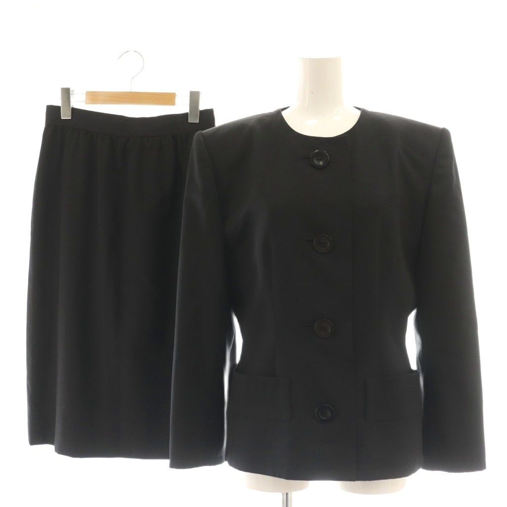 ジバンシィ GIVENCHY スーツ セットアップ ノーカラージャケット タイトスカート ひざ丈 12 ブラック /DF ■OS