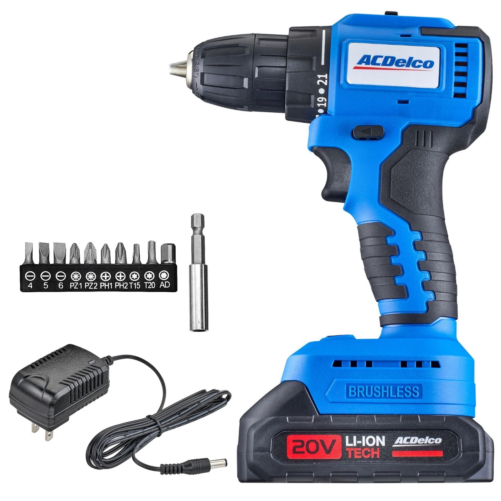 ACDelco 20V ドリルドライバー 電動ドライバー 電動ドリル ドリル 21+1段階トルク設定 二段階速度調節可能 ビット11本付き ARD20137P-JP