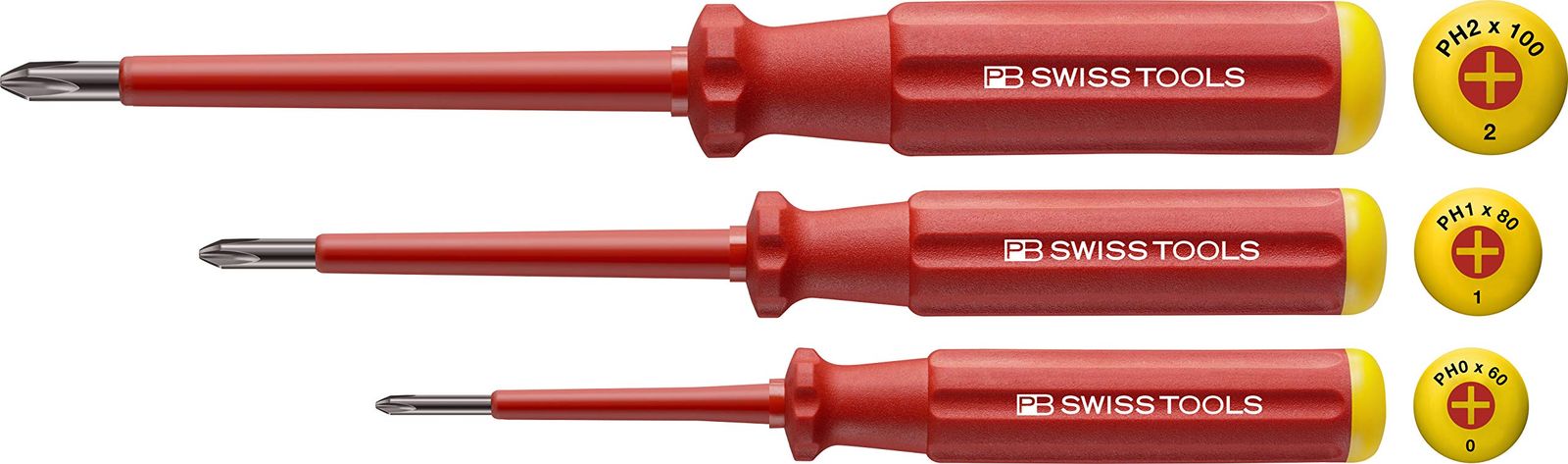 PB SWISS TOOLS ピービースイスツールズ 3本組 スイスグリップクラシックハンドルタイプ 絶縁プラスドライバーセット#0・1・2 5548