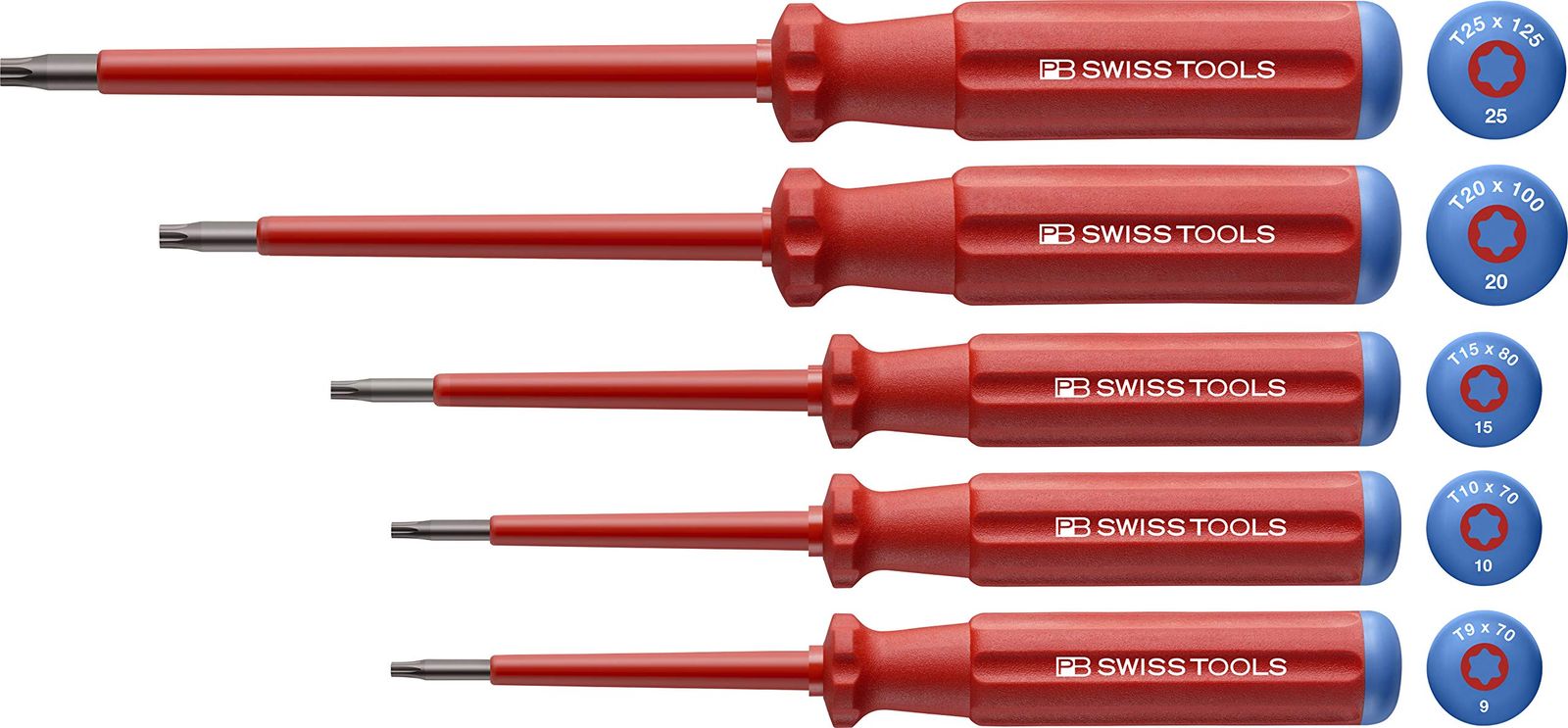 PB SWISS TOOLS ピービースイスツールズ 5本組 スイスグリップクラシックハンドルタイプ 絶縁へクスローブドライバーセットT9・10・15・20・25 5549
